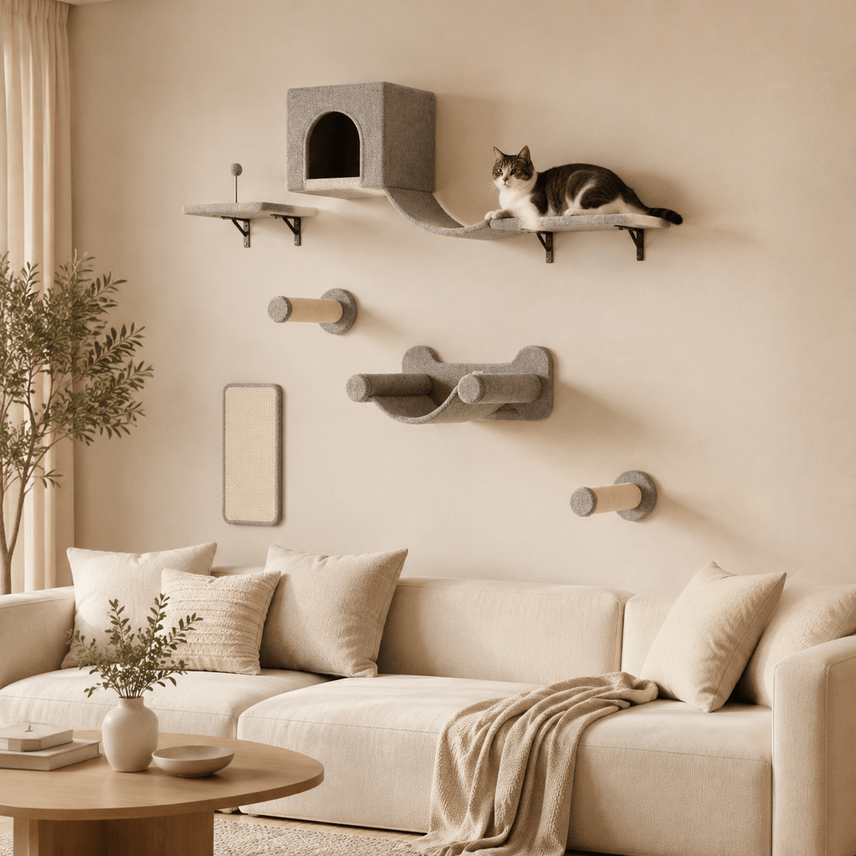 Miaou & Co Arbre à Chat Mural 6 Pièces