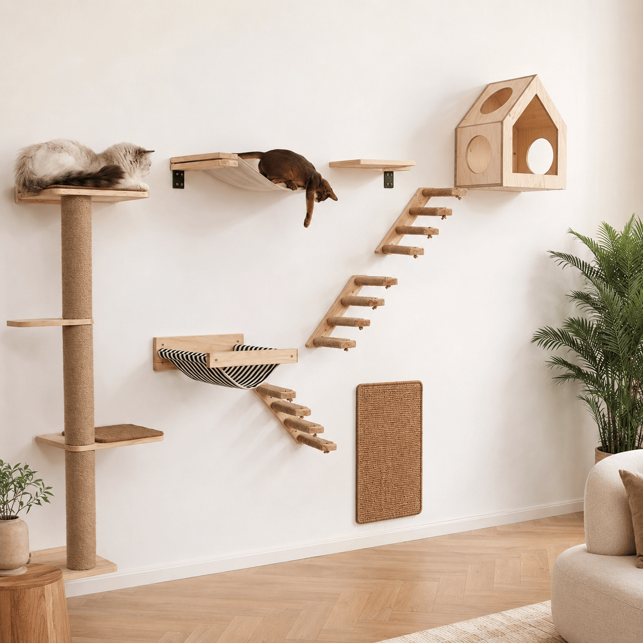 Miaou & Co Arbre à Chat Mural Modulable en Bois