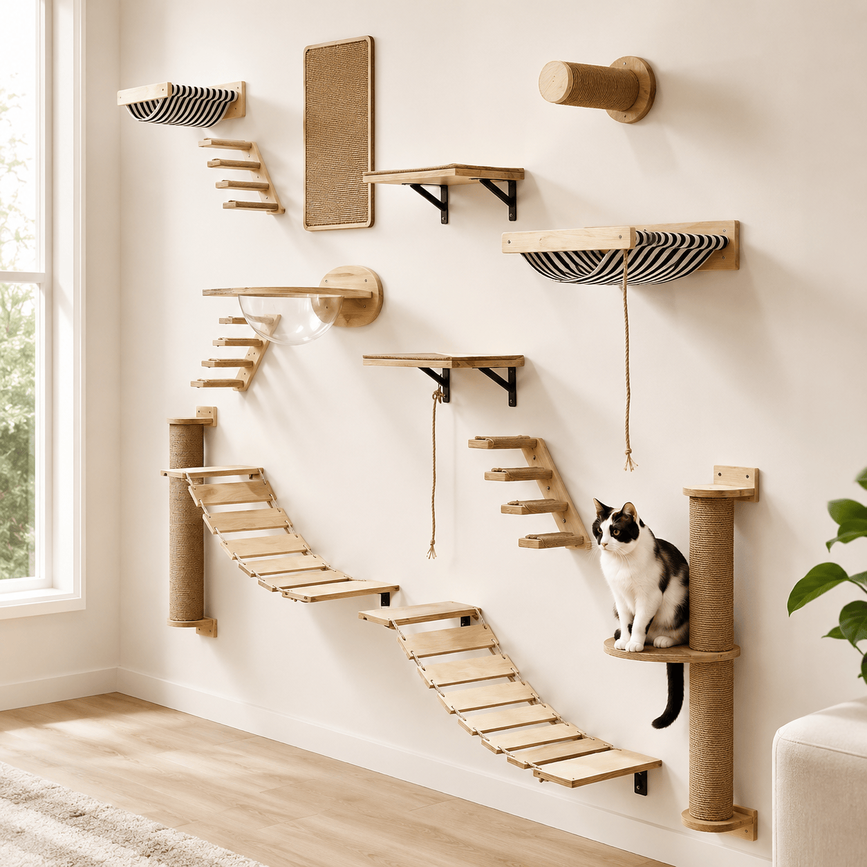 Miaou & Co Arbre à Chat Mural Modulable en Bois Image