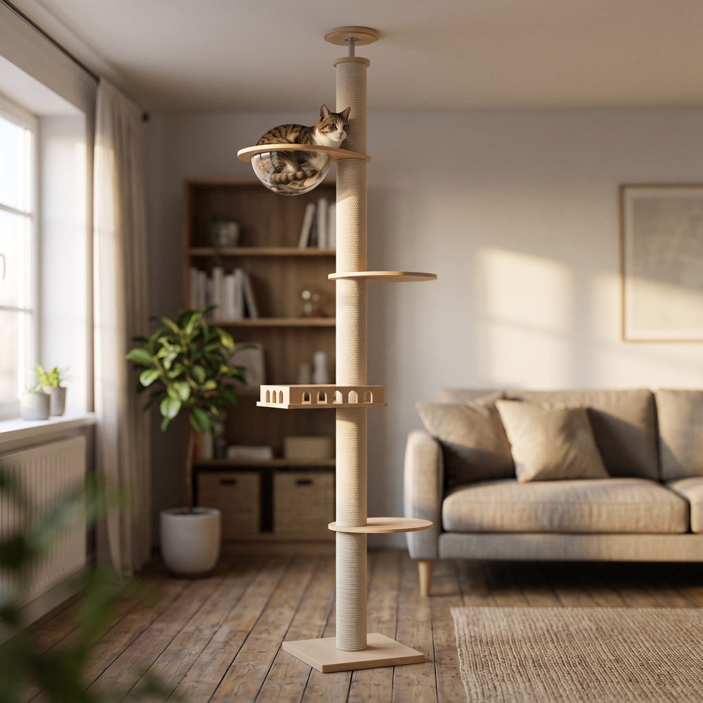 Miaou & Co Arbre à Chat Plafond Réglable - Stable Sans Perçage