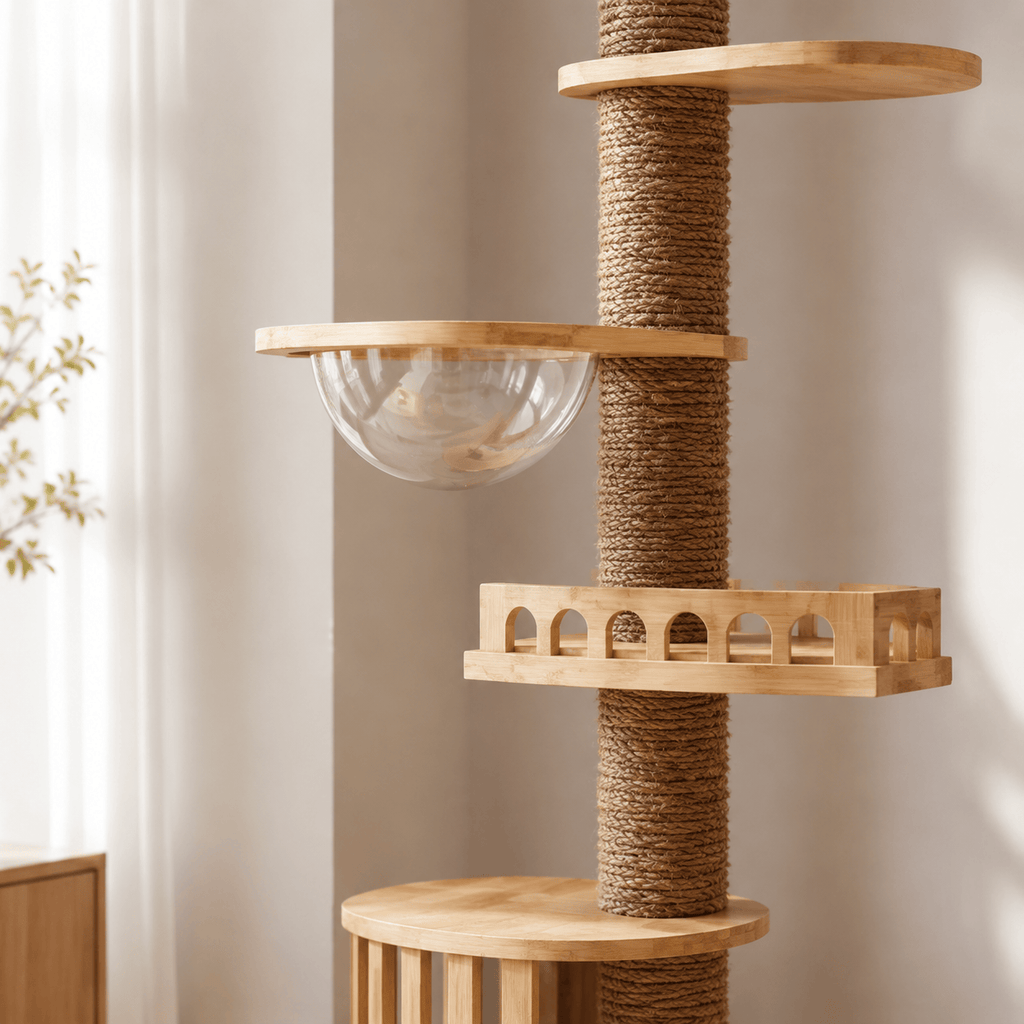 Miaou & Co Arbre à chat XXL du Sol au Plafond en Bois Naturel 4 Modèles