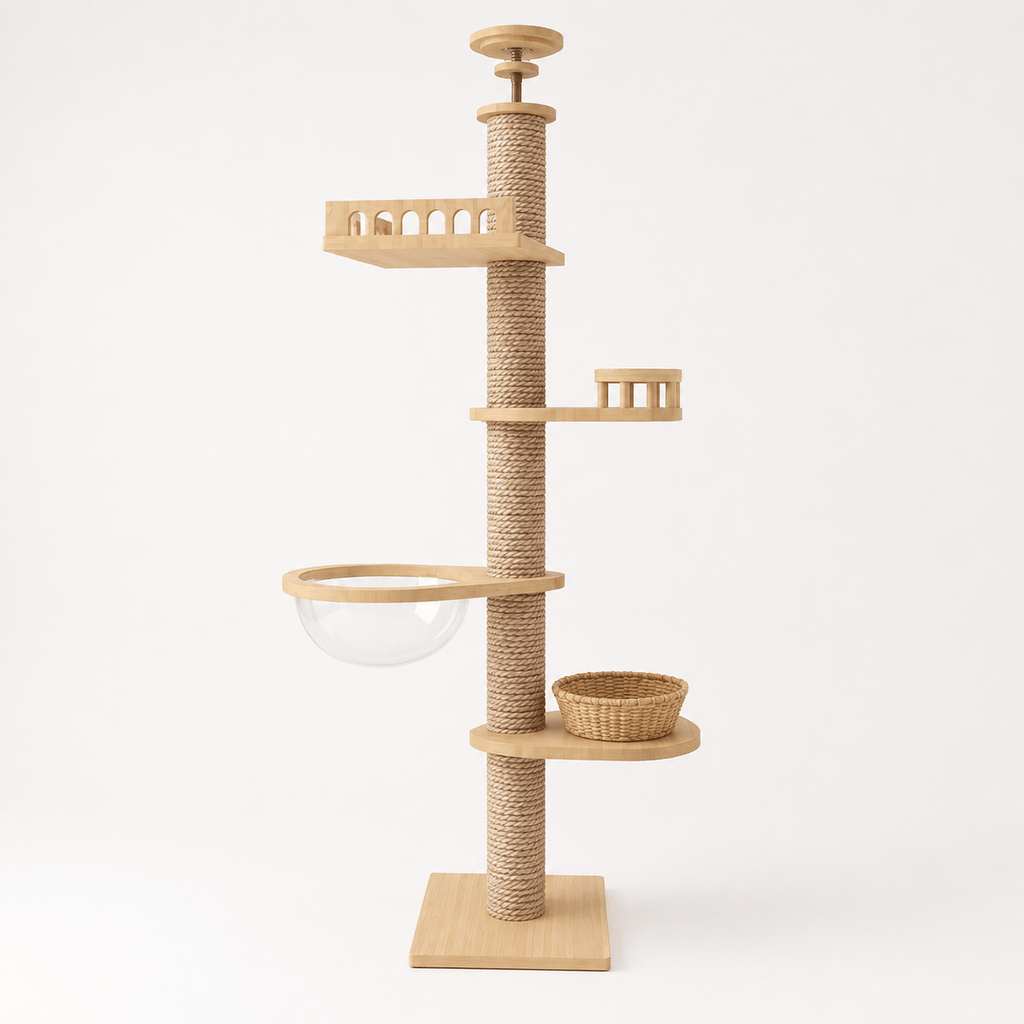 Miaou & Co Arbre à chat XXL du Sol au Plafond en Bois Naturel 4 Modèles