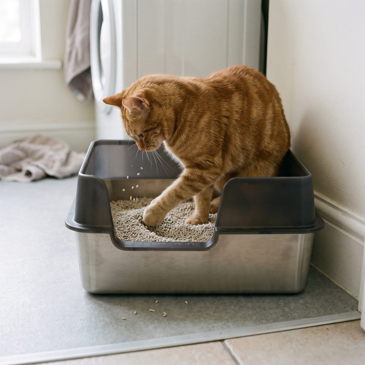 Miaou & Co Bac à Litière Chat Inox Anti-Odeur - Acier Inoxydable Hygiénique