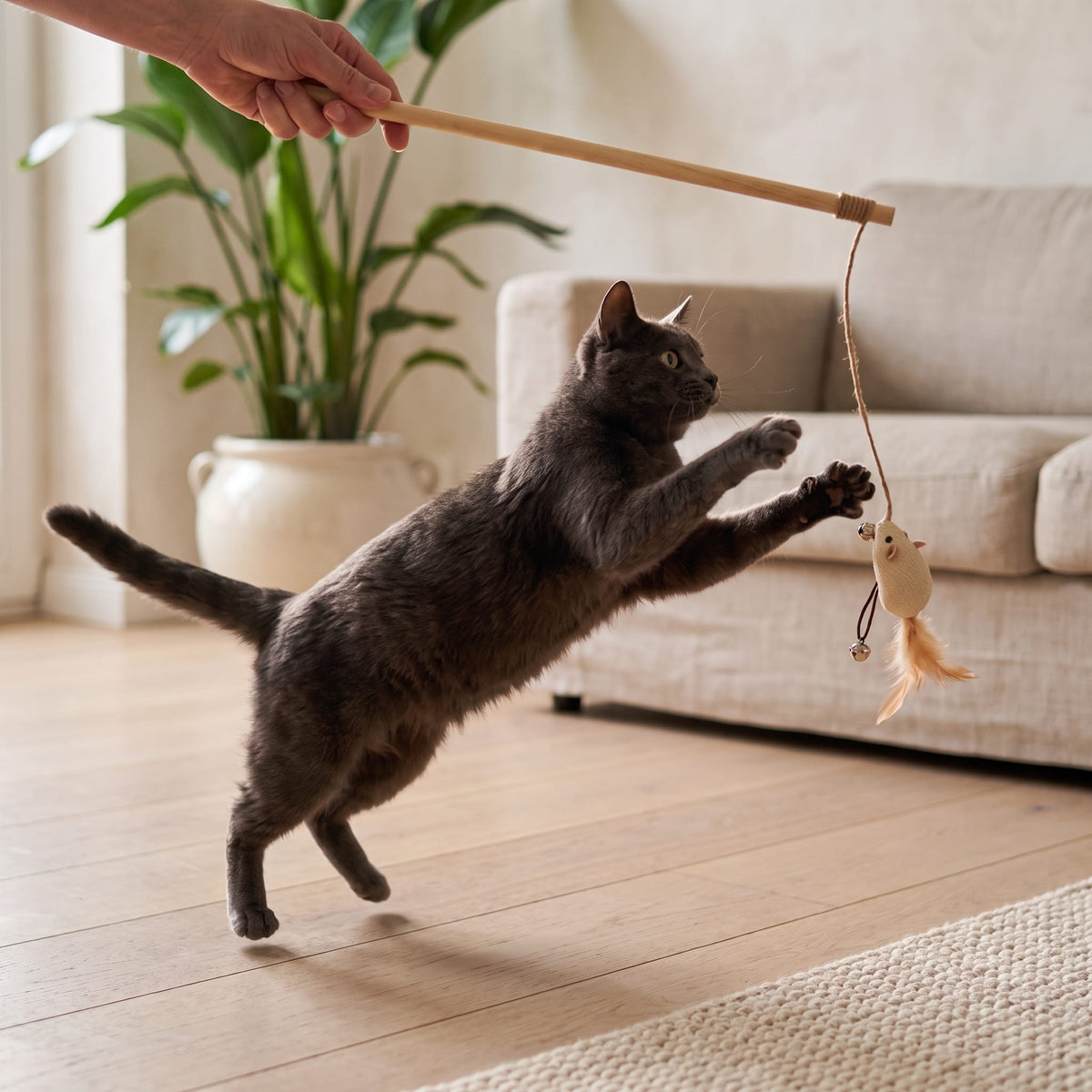 Miaou & Co Baguette de Jeu en Bois pour Chat - Éveille l'Instinct de Capture