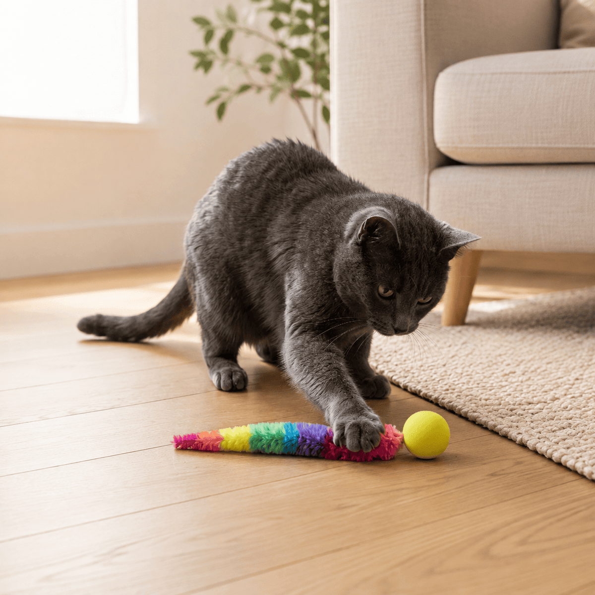 Miaou & Co Balle Rebondissante Colorée pour Chat - Instinct de Chasse