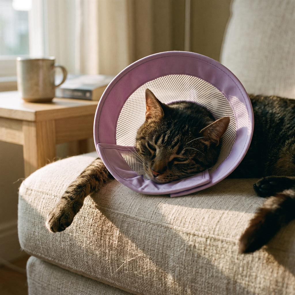 Miaou & Co Collerette Souple pour Chat Anti-Grattage en Tissu Respirant - Post-Opératoire