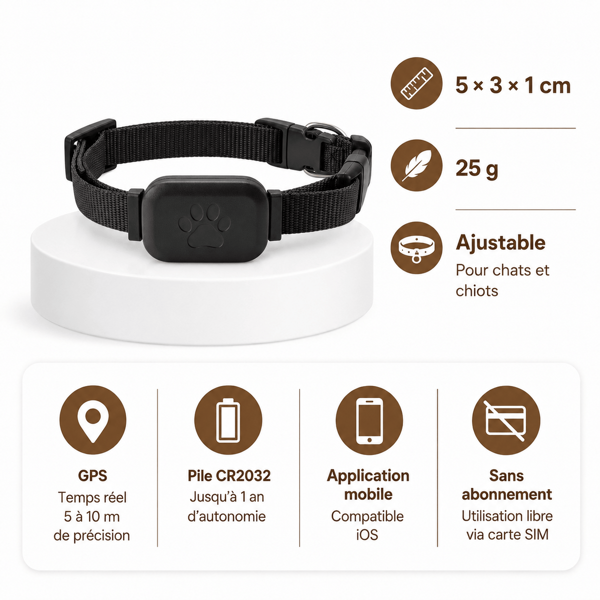 Miaou & Co Collier de Localisation GPS Chat sans Abonnement