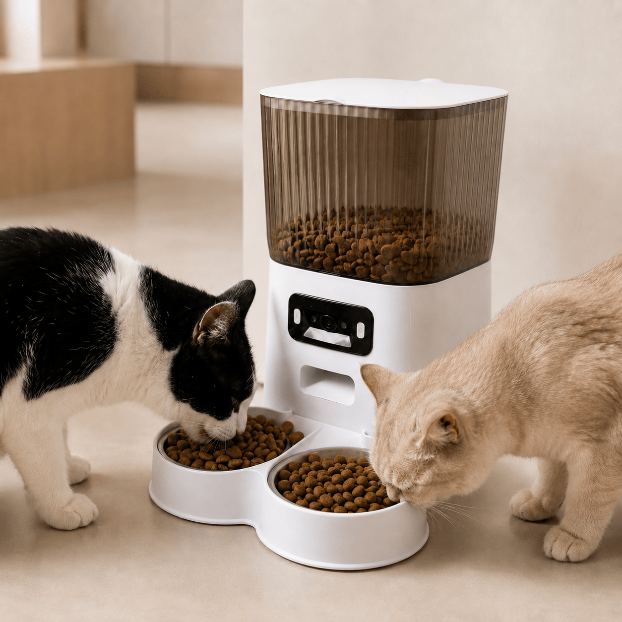 Miaou & Co Distributeur Automatique pour Chat avec Caméra et Double Gamelle - Idéal 2 Chats
