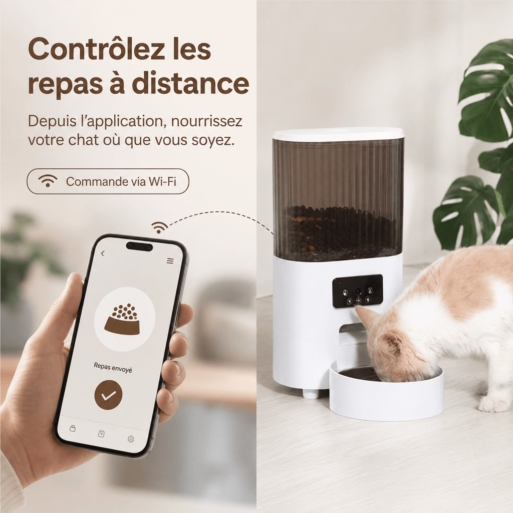 Miaou & Co Distributeur Automatique pour Chat avec Caméra et Double Gamelle - Idéal 2 Chats