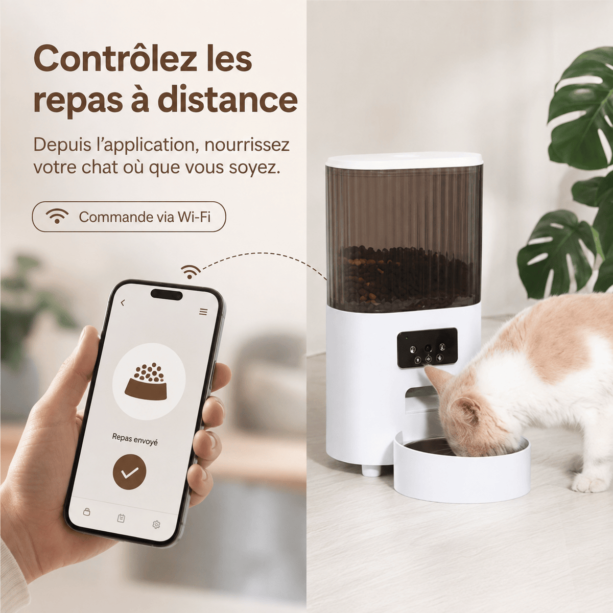 Miaou & Co Distributeur Automatique pour Chat avec Caméra et Double Gamelle - Idéal 2 Chats