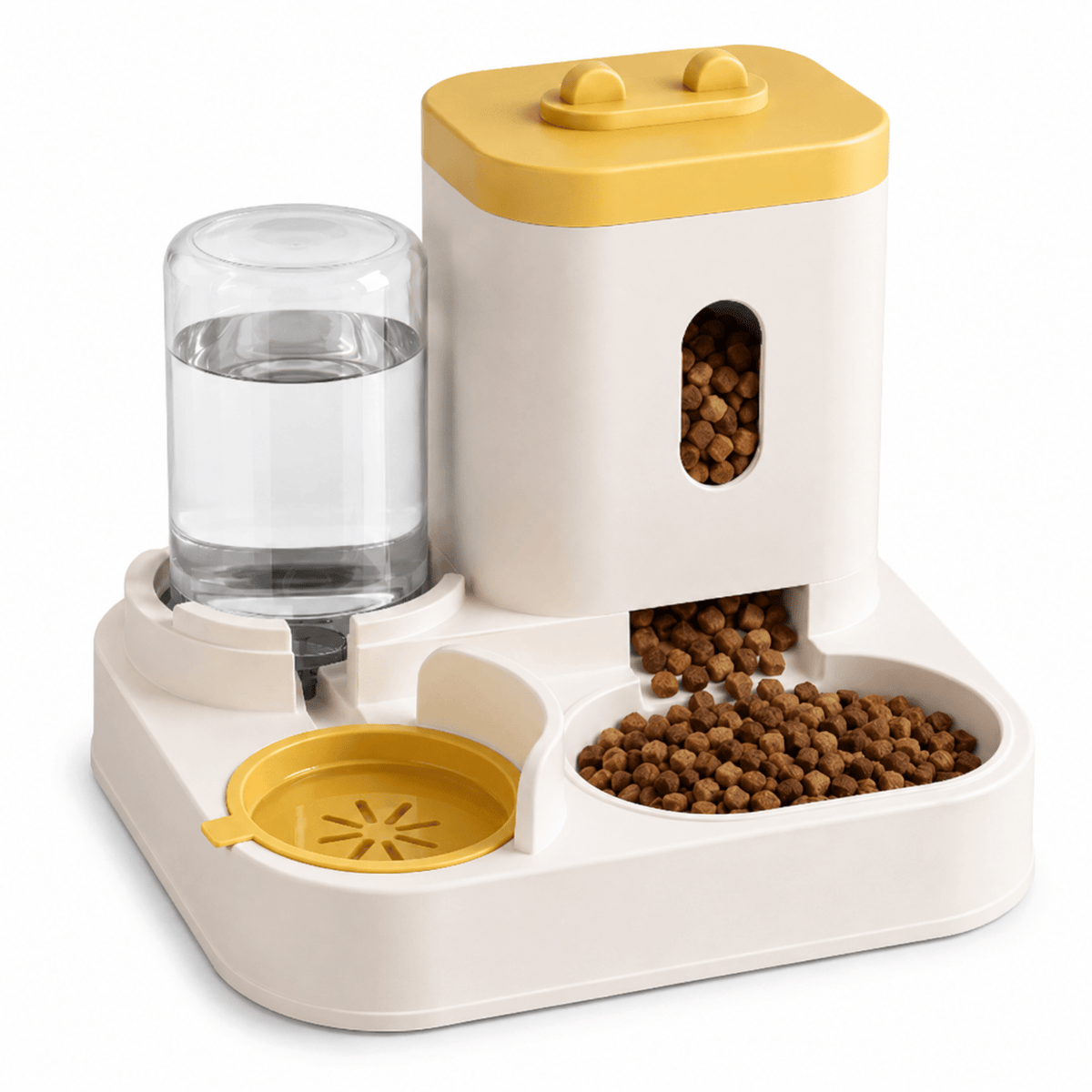 Miaou & Co Distributeur de Croquettes 2-en-1 pour Chat avec Fontaine à Eau - Repas et Hydratation