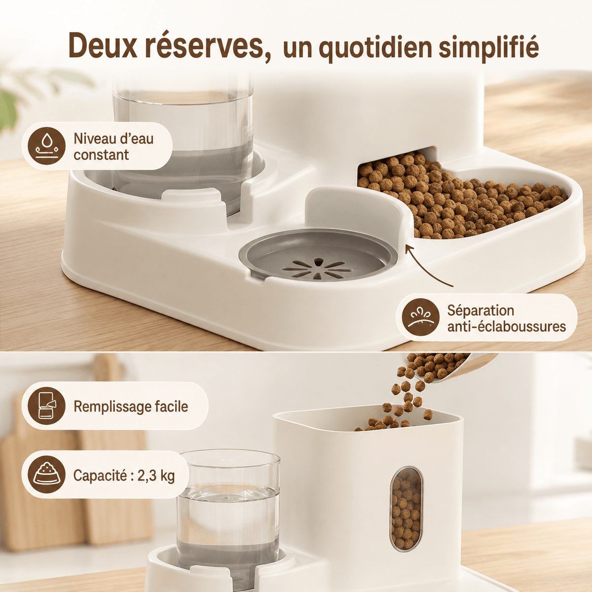 Miaou & Co Distributeur de Croquettes 2-en-1 pour Chat avec Fontaine à Eau - Repas et Hydratation