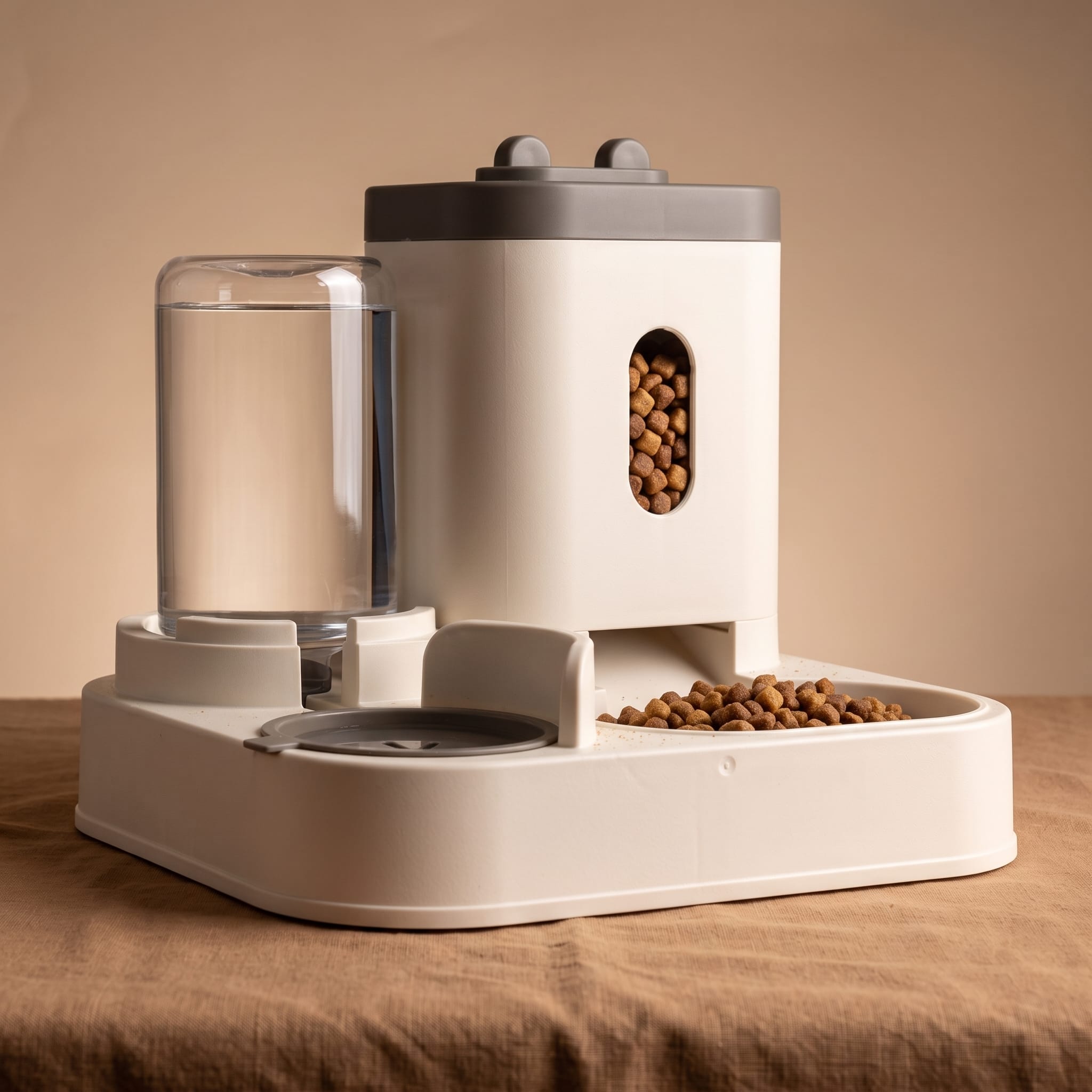Miaou & Co Distributeur de Croquettes 2-en-1 pour Chat avec Fontaine à Eau - Repas et Hydratation