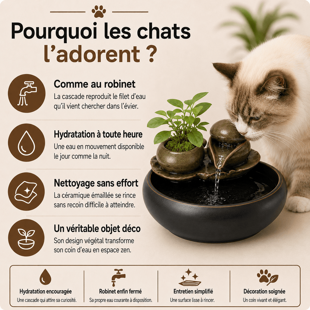Miaou & Co Fontaine à eau Chat Design en Céramique