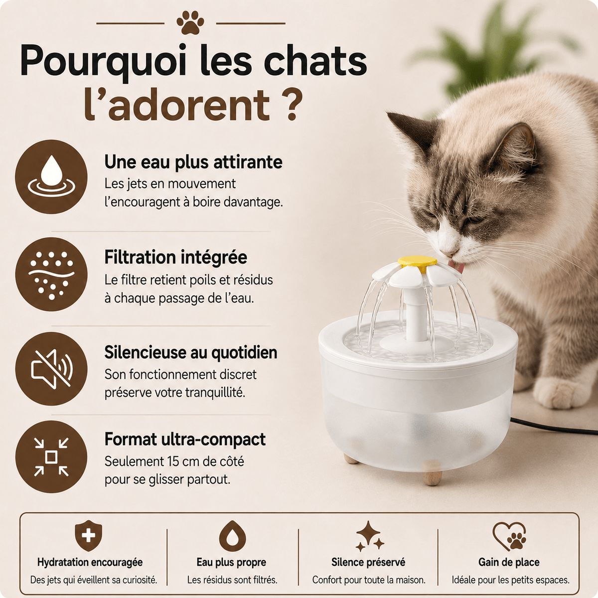 Miaou & Co Fontaine à Eau Chat Fleur