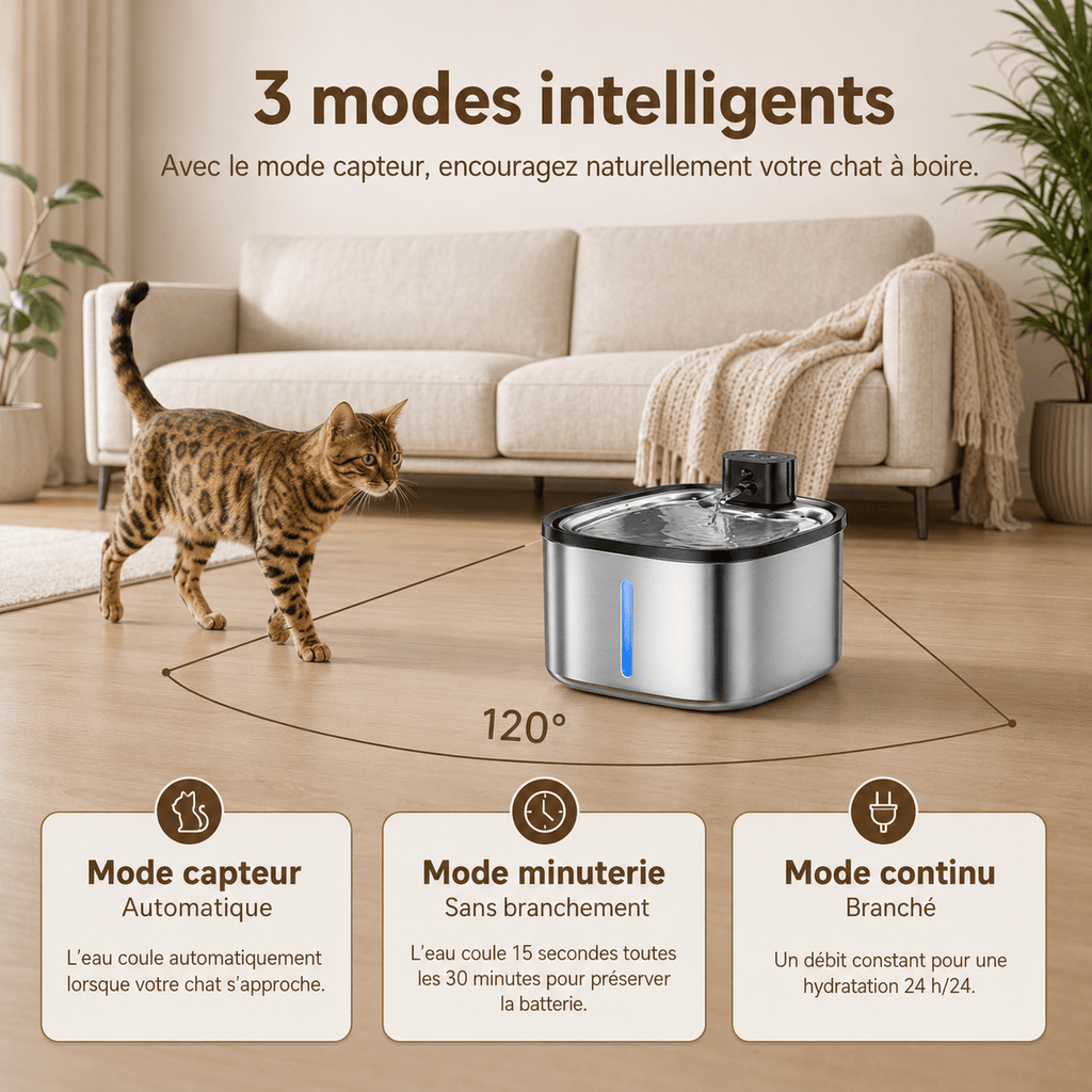 Miaou & Co Fontaine à Eau Intelligente Sans Fil pour Chat 3,5 L en Acier Inoxydable