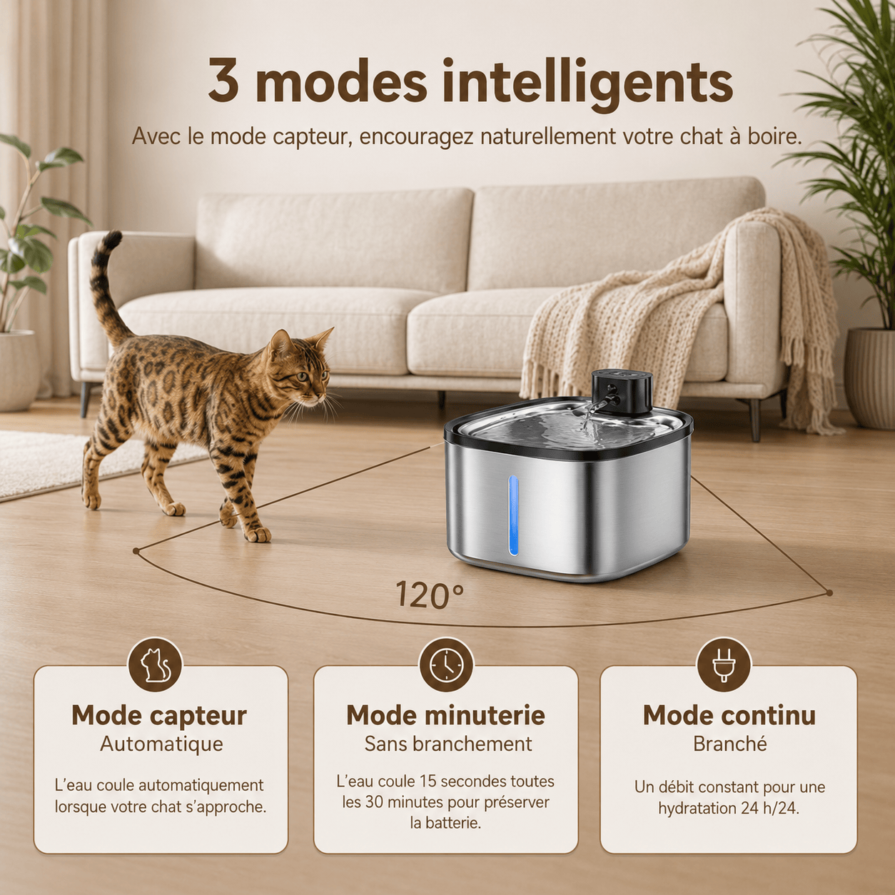 Miaou & Co Fontaine à Eau Intelligente Sans Fil pour Chat 3,5 L en Acier Inoxydable Image