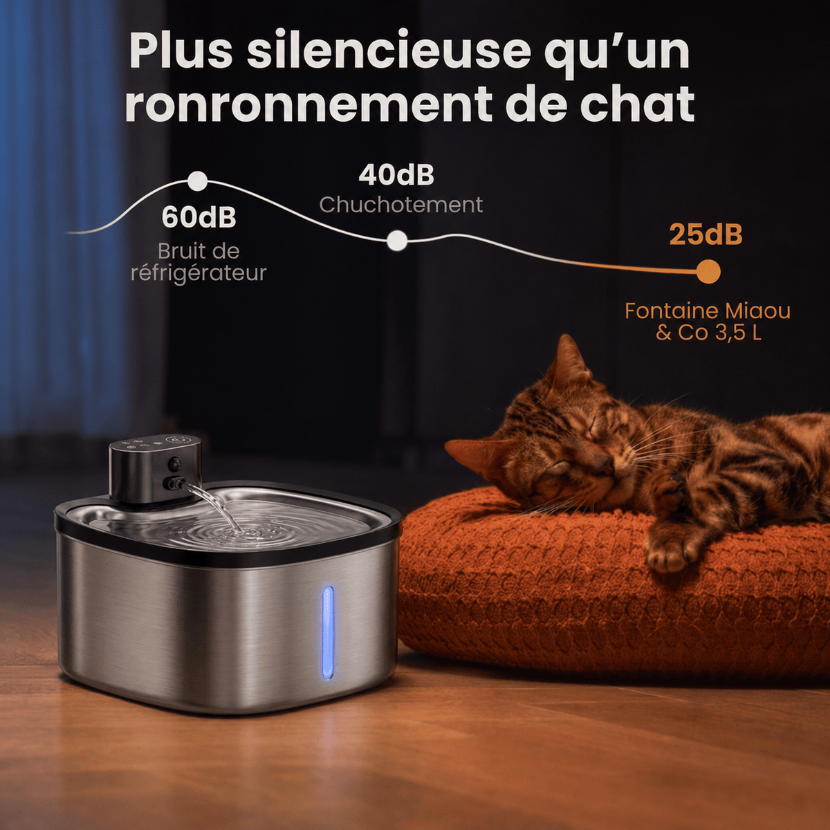 Miaou & Co Fontaine à Eau Intelligente Sans Fil pour Chat 3,5 L en Acier Inoxydable