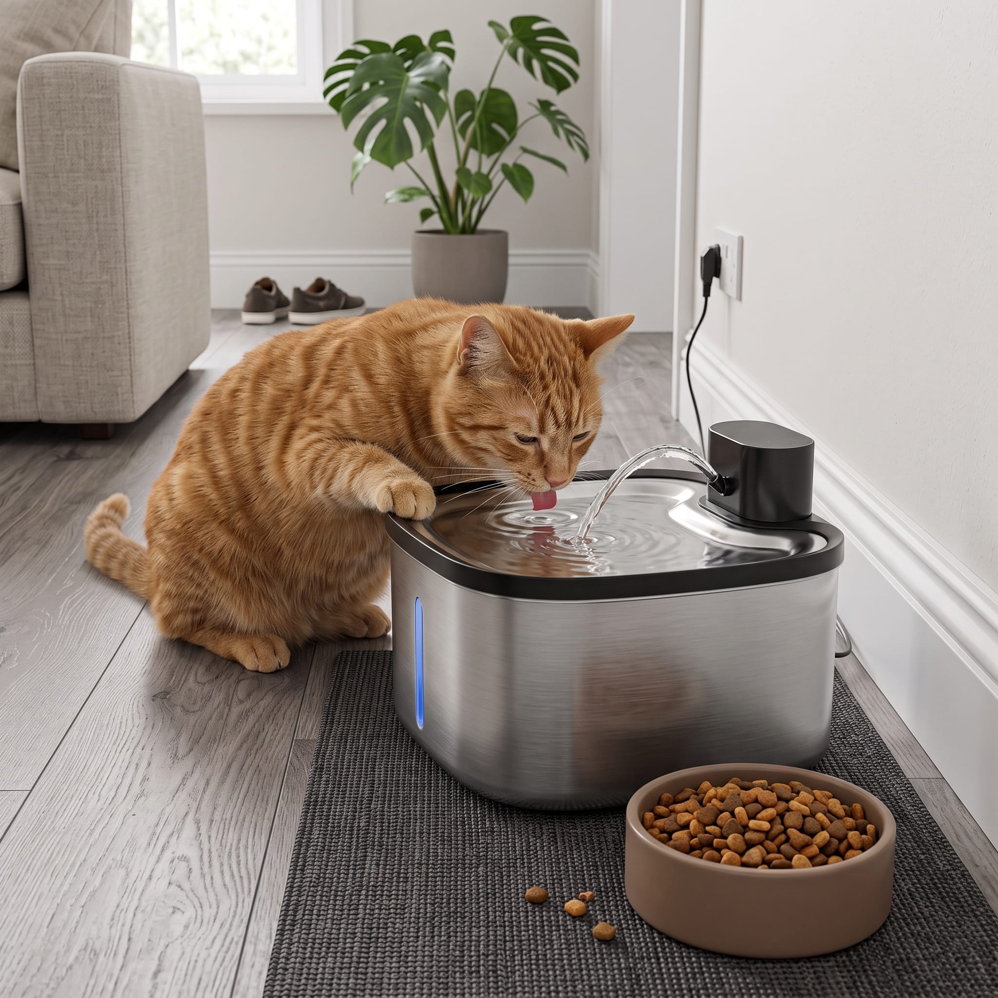 Miaou & Co Fontaine à Eau Intelligente Sans Fil pour Chat 3,5 L en Acier Inoxydable