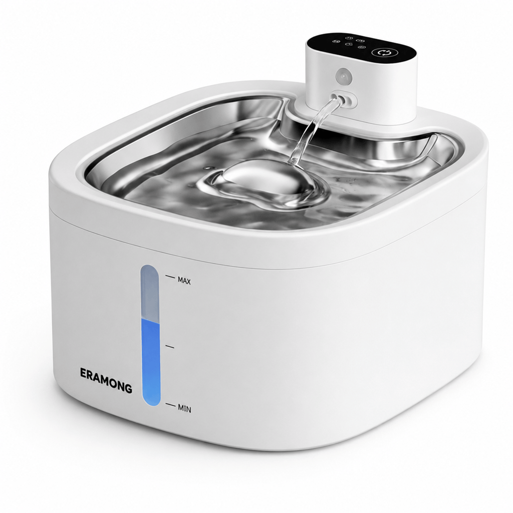 Miaou & Co Fontaine à Eau pour Chat avec Détecteur de Mouvement en Acier Inoxydable