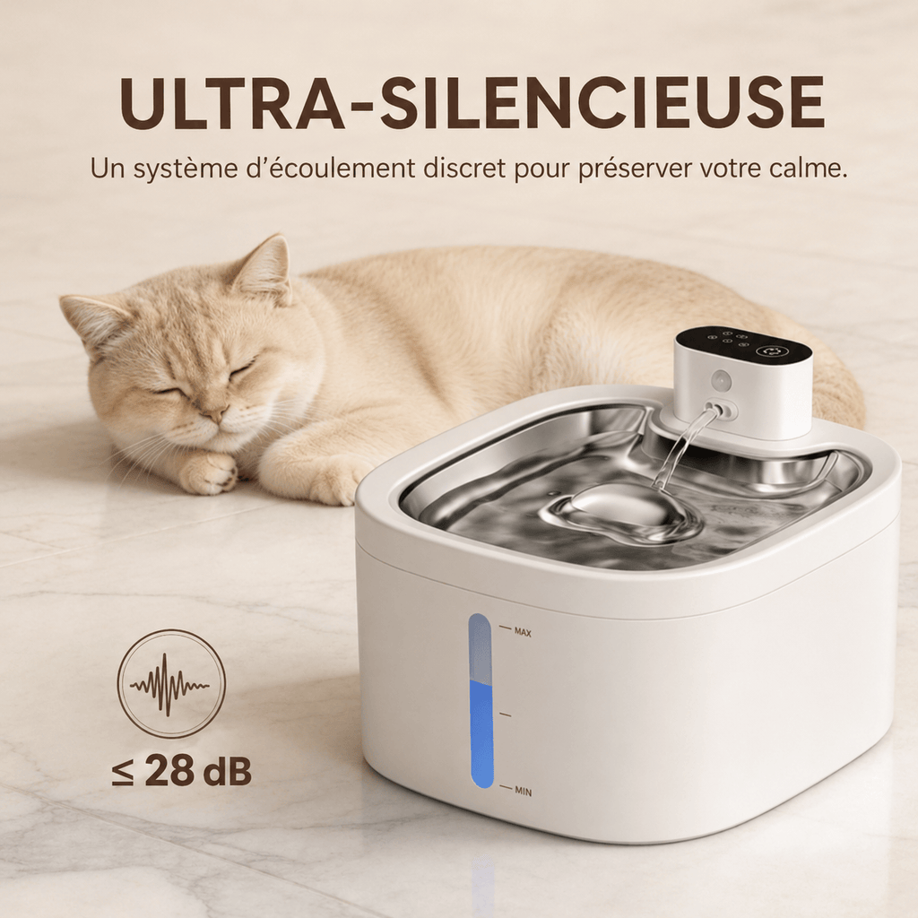 Miaou & Co Fontaine à Eau pour Chat avec Détecteur de Mouvement en Acier Inoxydable