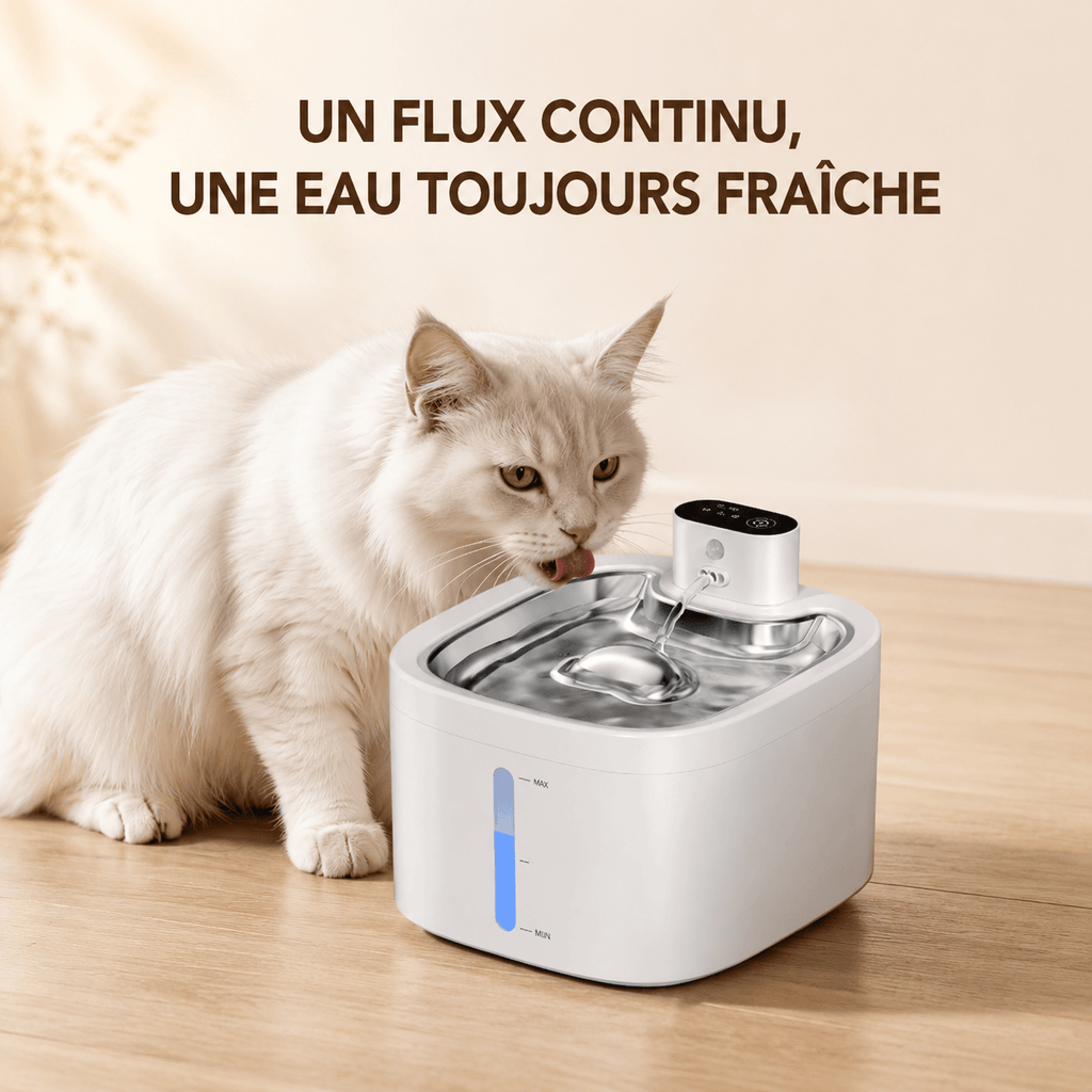 Miaou & Co Fontaine à Eau pour Chat avec Détecteur de Mouvement en Acier Inoxydable