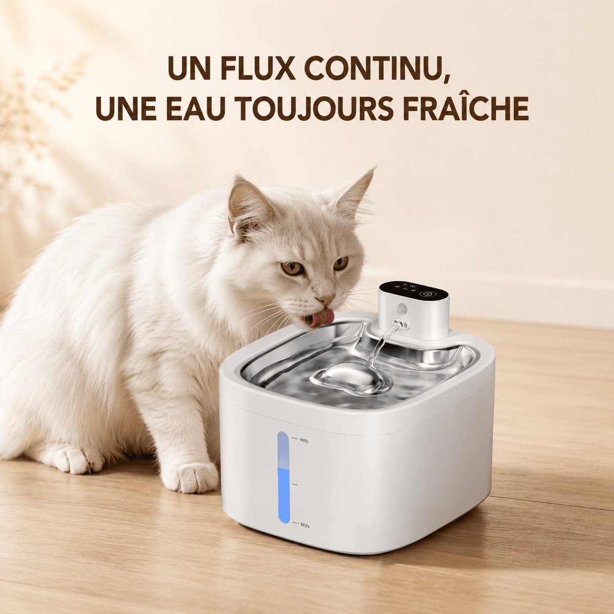 Miaou & Co Fontaine à Eau pour Chat avec Détecteur de Mouvement en Acier Inoxydable Image