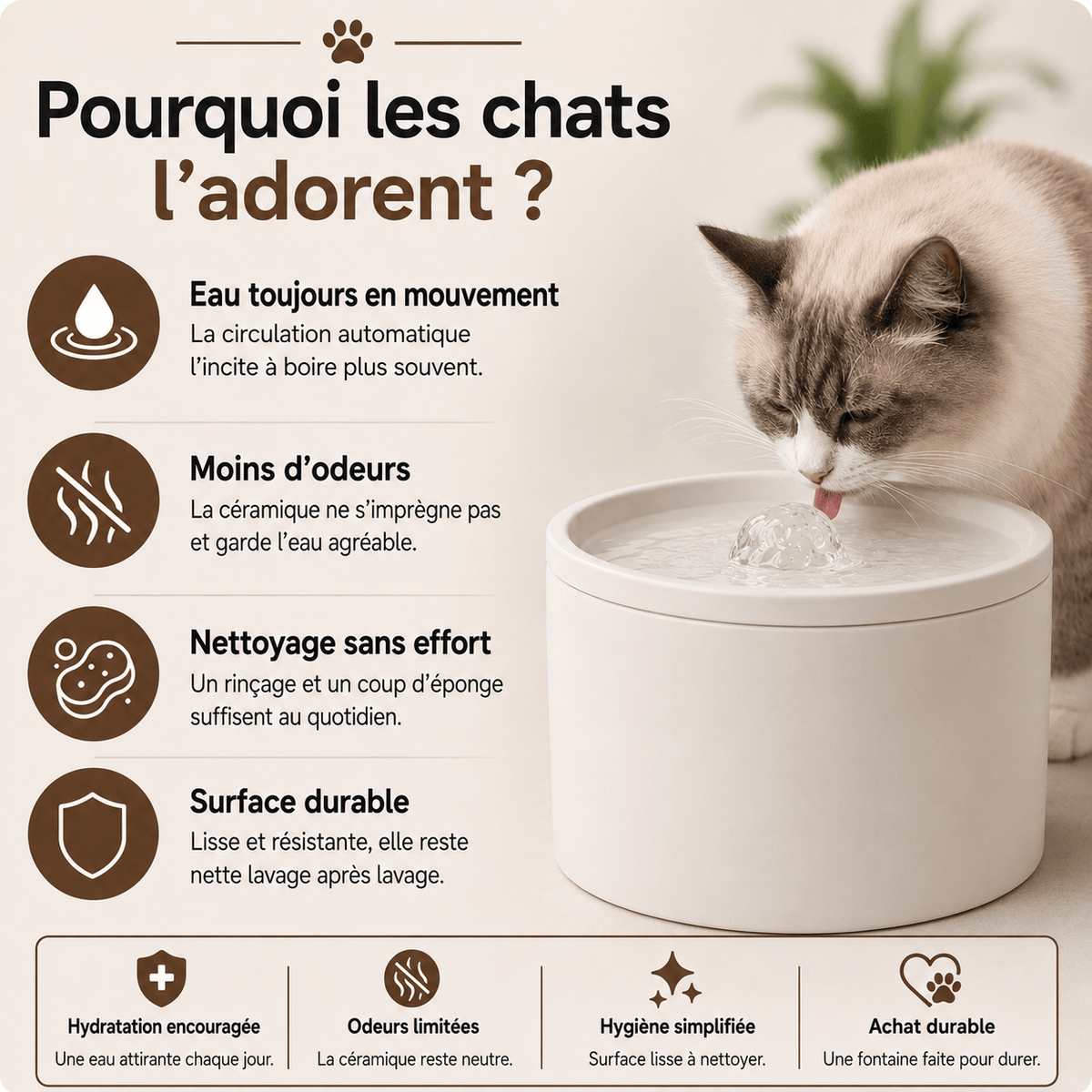 Miaou & Co Fontaine à Eau pour Chat en Céramique 1 L