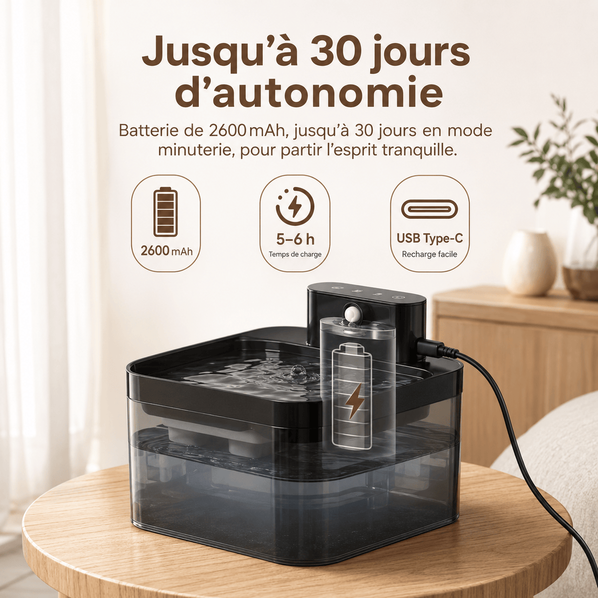 Miaou & Co Fontaine à Eau pour Chat sans Fil avec Batterie Intégrée
