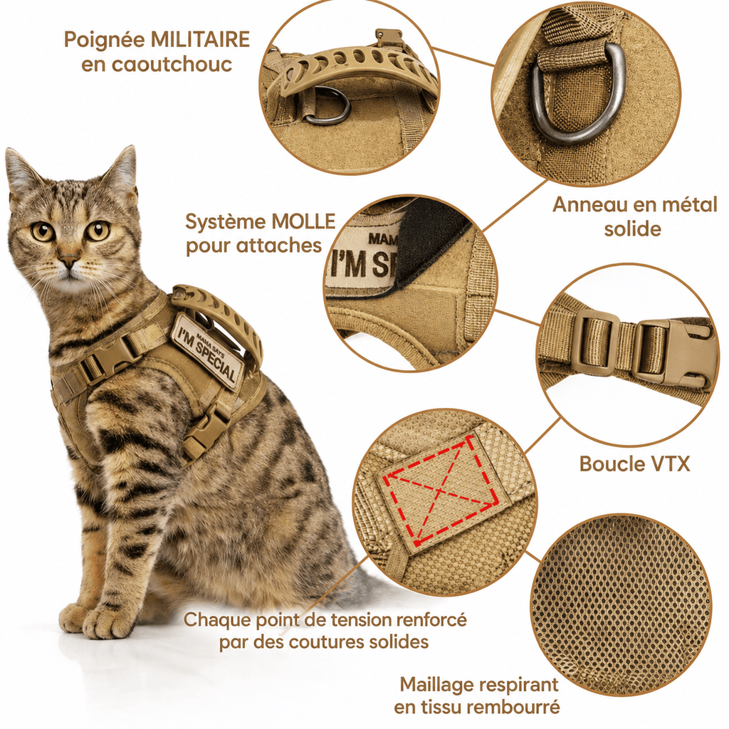 Miaou & Co Harnais Militaire pour Chat - Sangles Ajustables