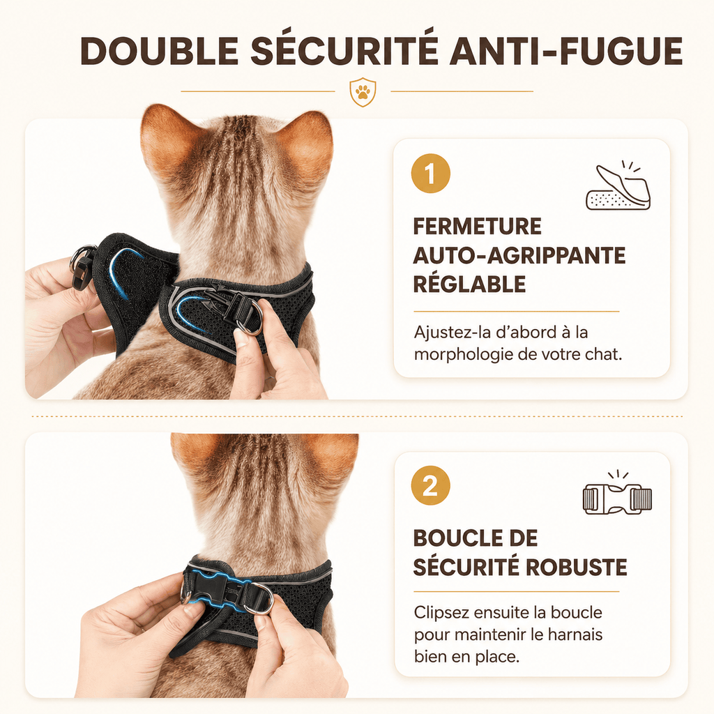 Miaou & Co Harnais pour Chat Respirant Securisé Anti-Fuite