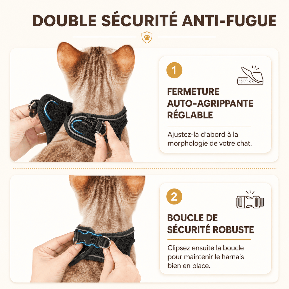 Miaou & Co Harnais pour Chat Respirant Securisé Anti-Fuite
