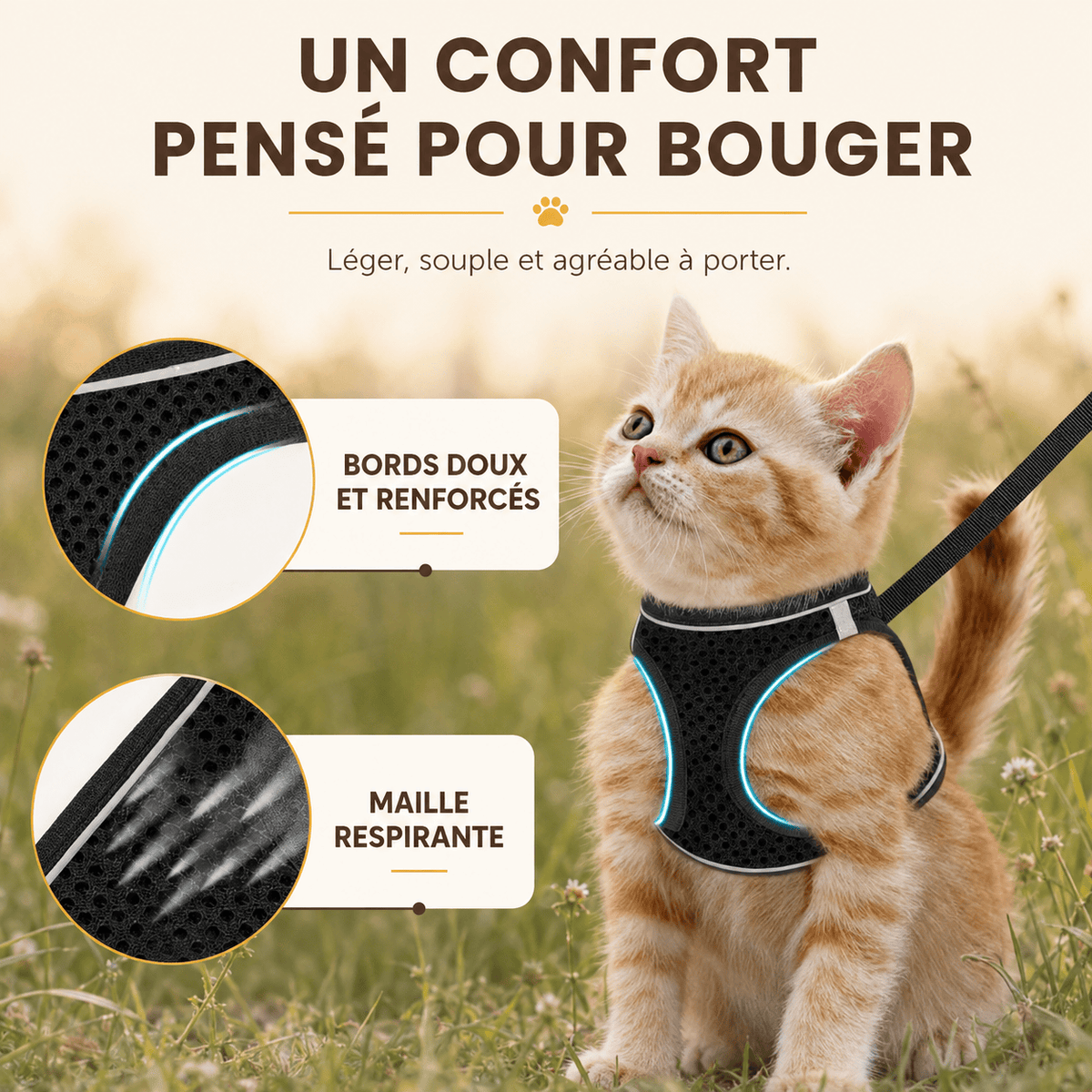 Miaou & Co Harnais pour Chat Respirant Securisé Anti-Fuite