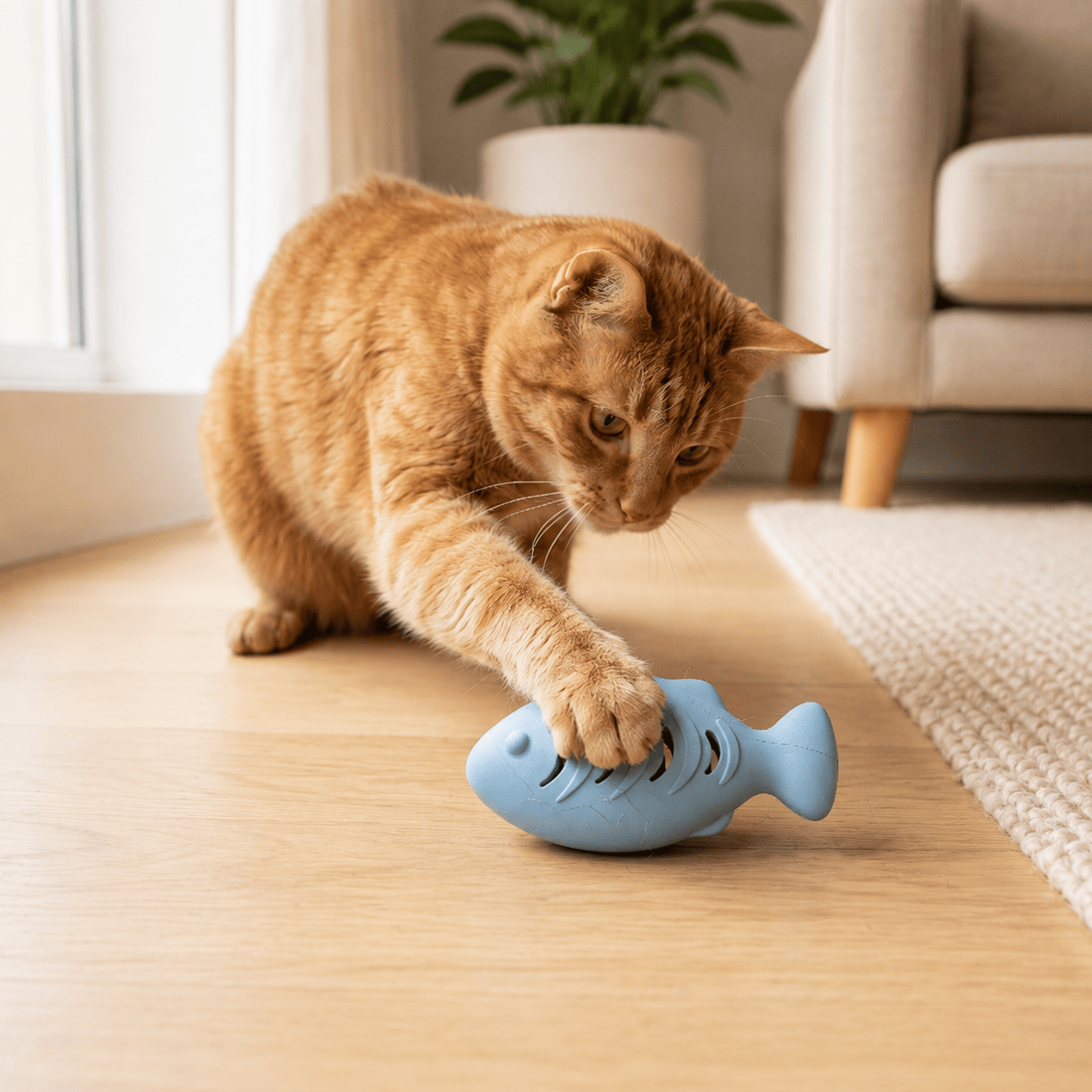 Miaou & Co Jouet Distributeur de Croquettes pour Chat Forme Poisson - Régule l'Appétit