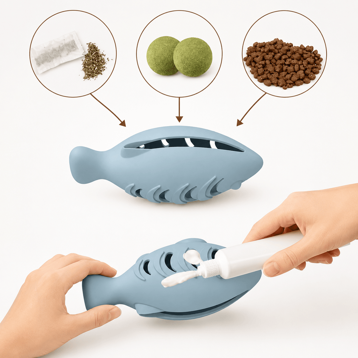 Miaou & Co Jouet Distributeur de Croquettes pour Chat Forme Poisson - Régule l'Appétit