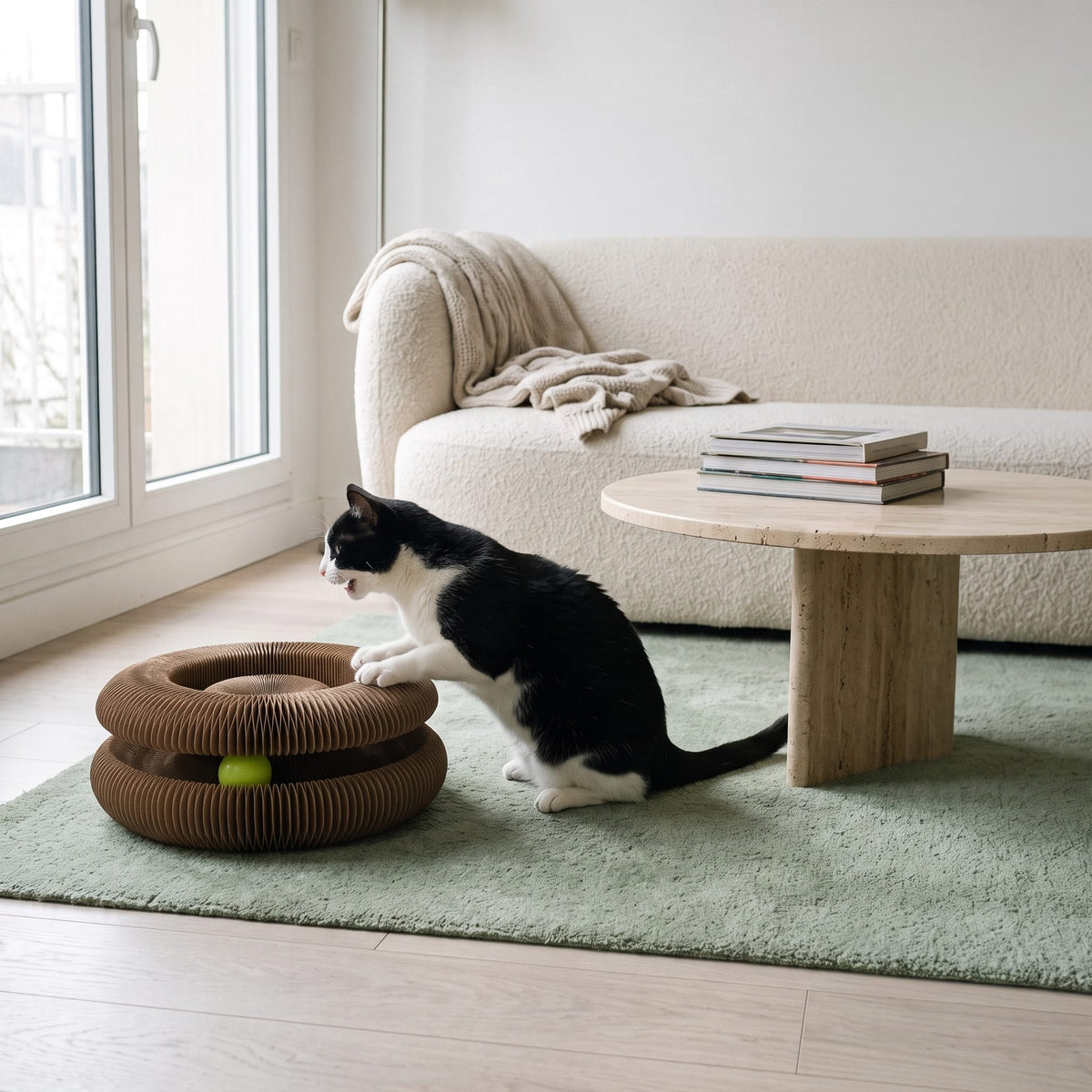 Miaou & Co Jouet Griffoir Interactif pour Chat avec Balle Intégrée - Anti-Ennui