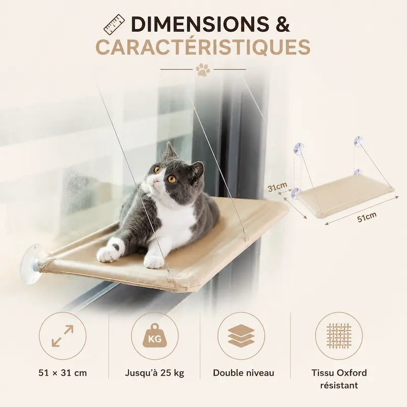Miaou & Co Lit pour Chat en Hauteur à Ventouses - Sans Perçage