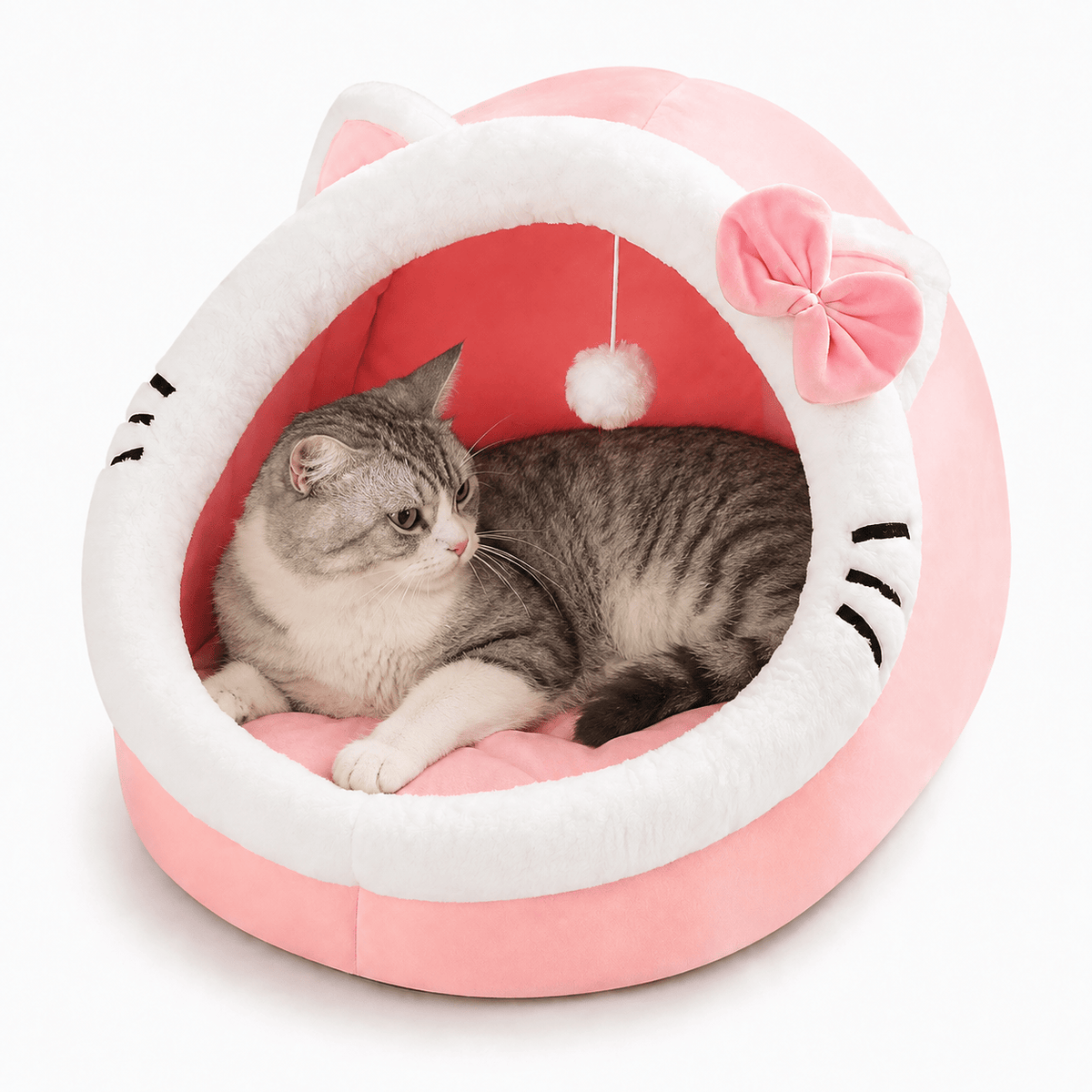 Miaou & Co Panier Igloo pour Chat Fermé avec Coussin Réversible et Pompon