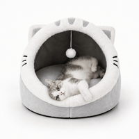 Miaou & Co Panier Igloo pour Chat Fermé avec Coussin Réversible et Pompon