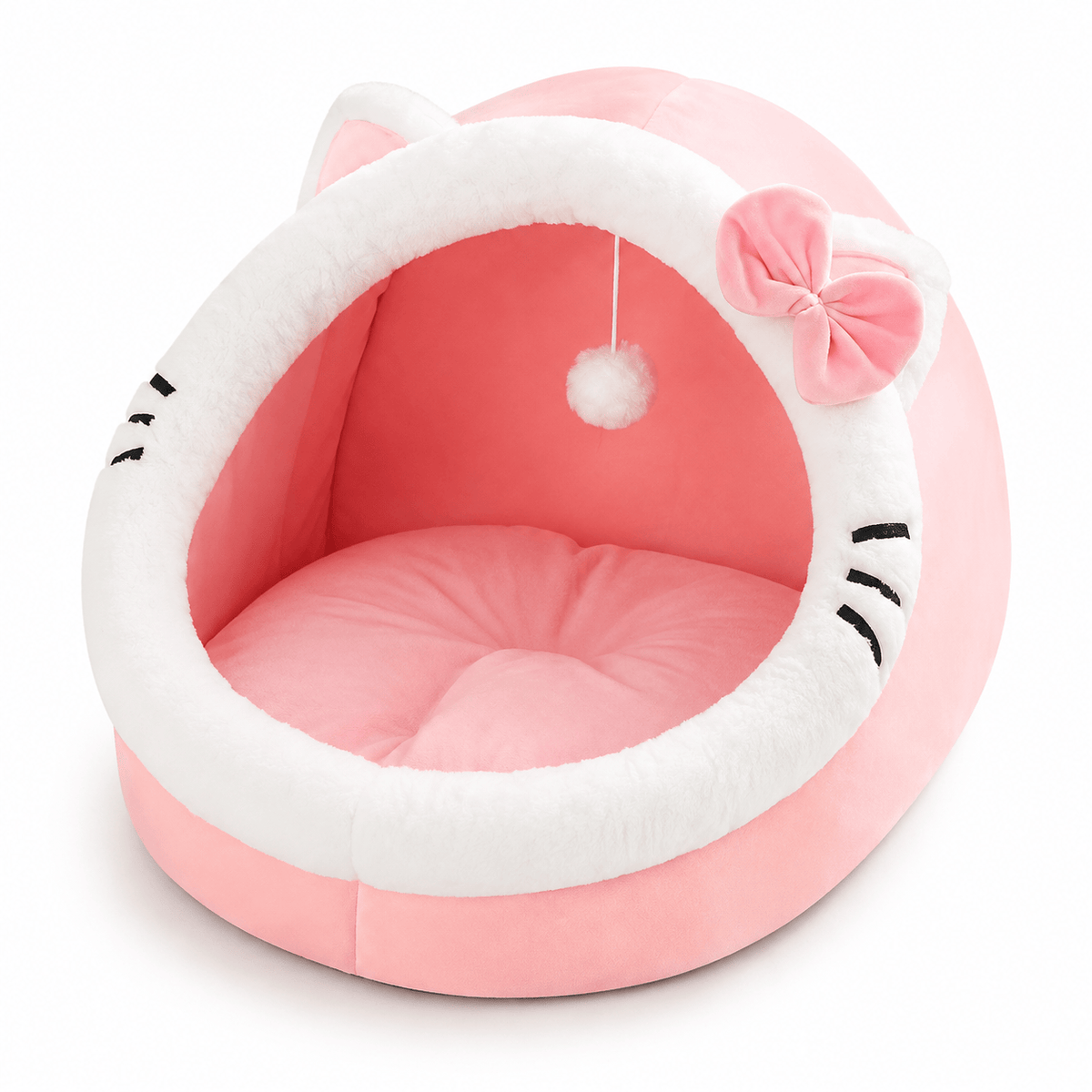 Miaou & Co Panier Igloo pour Chat Fermé avec Coussin Réversible et Pompon
