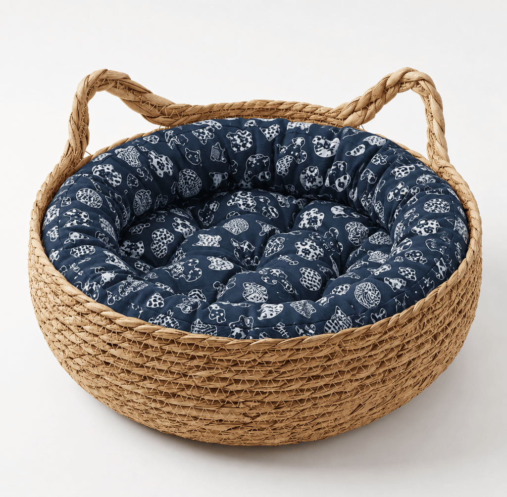 Miaou & Co Panier pour Chat en Osier 45cm - Coussin Peluche Inclus
