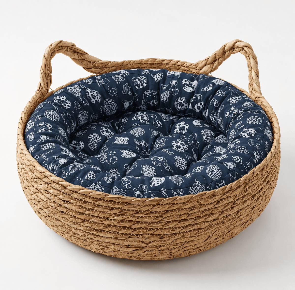 Miaou & Co Panier pour Chat en Osier 45cm - Coussin Peluche Inclus