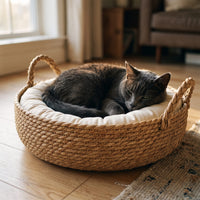 Miaou & Co Panier pour Chat en Osier 45cm - Coussin Peluche Inclus