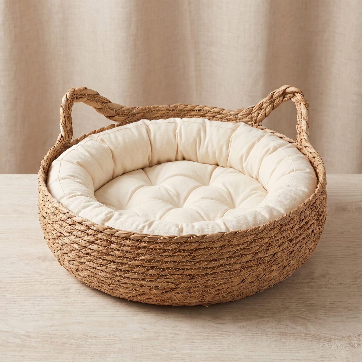 Miaou & Co Panier pour Chat en Osier 45cm - Coussin Peluche Inclus
