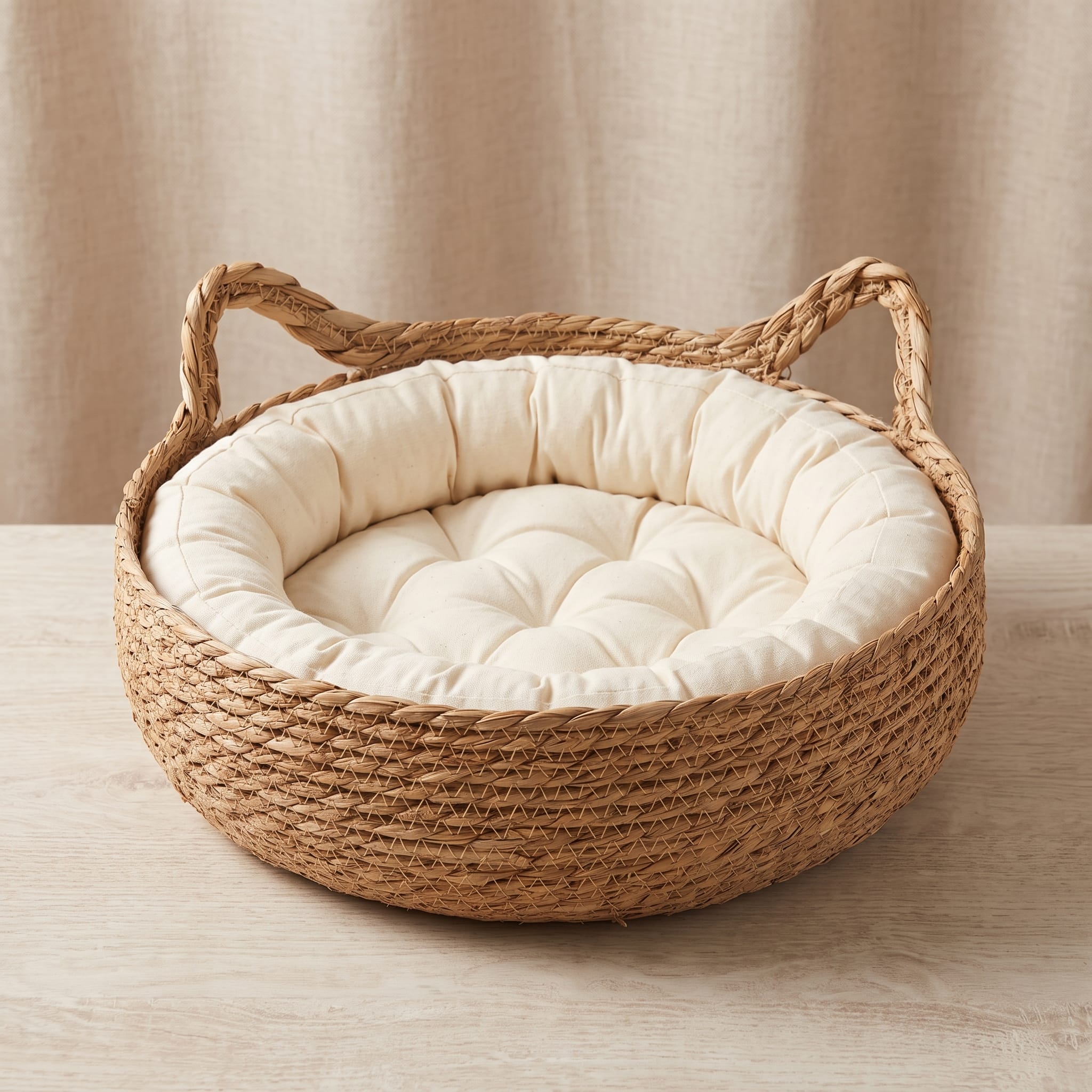 Miaou & Co Panier pour Chat en Osier 45cm - Coussin Peluche Inclus