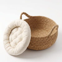Miaou & Co Panier pour Chat en Osier 45cm - Coussin Peluche Inclus
