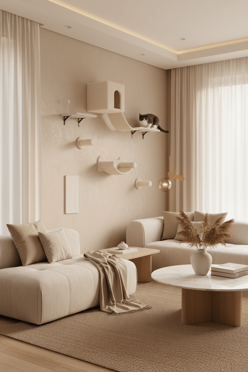 Set Mural 6 Pièces pour Chat - Plateformes Hamac Échelles et Griffoir d'Escalade | Miaou&Co
