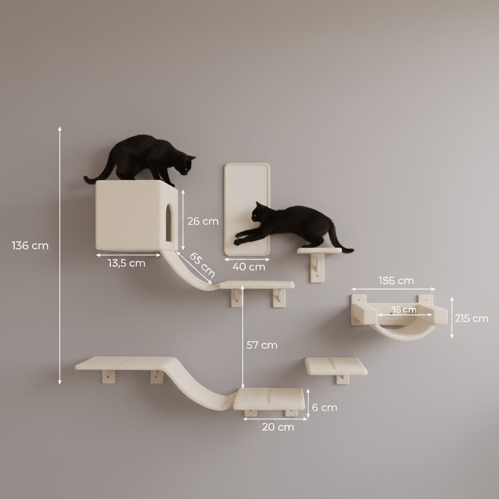 Set Mural 6 Pièces pour Chat - Plateformes Hamac Échelles et Griffoir d'Escalade | Miaou&Co