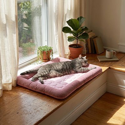 Tapis Rafraîchissant d'Été pour Chat 45x35 à 76x58cm - Couchage Frais 2 Coloris | Miaou&Co