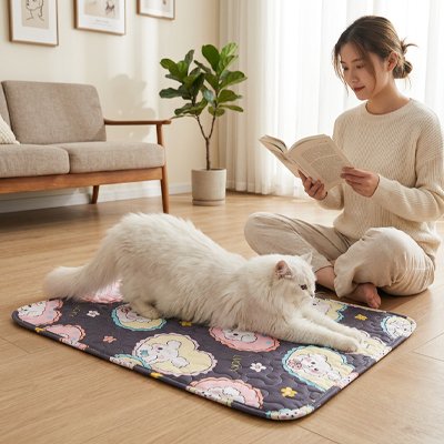 Tapis Rafraîchissant pour Chat 40x30 à 60x45cm - 2 Motifs Cœurs ou Carrés | Miaou&Co